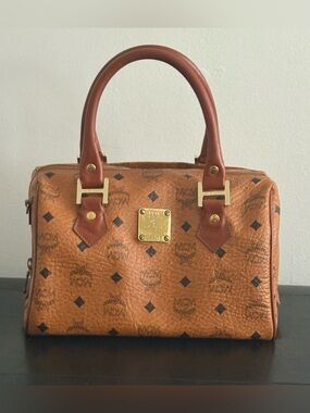 A vintage MCM Visetos Coated Canvas Heritage Boston Bag